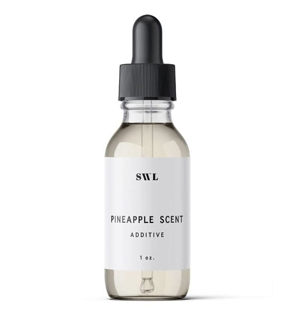 Pineapple Scent spray tan additive in a 1 oz white label glass dropper bottle with a sample SWL label