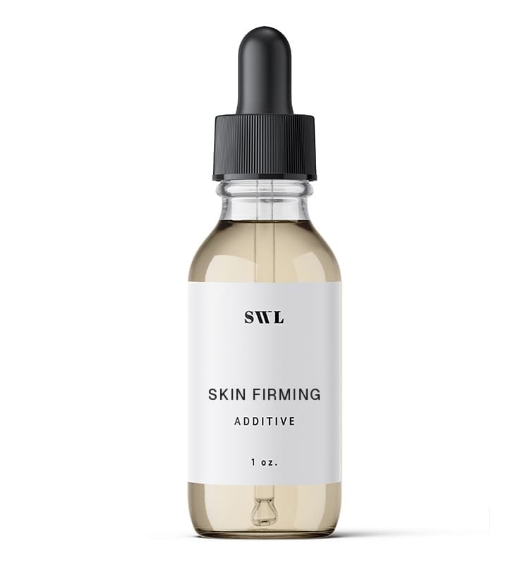 Skin Firming Additive in a 1 oz white label glass dropper bottle with a sample SWL label