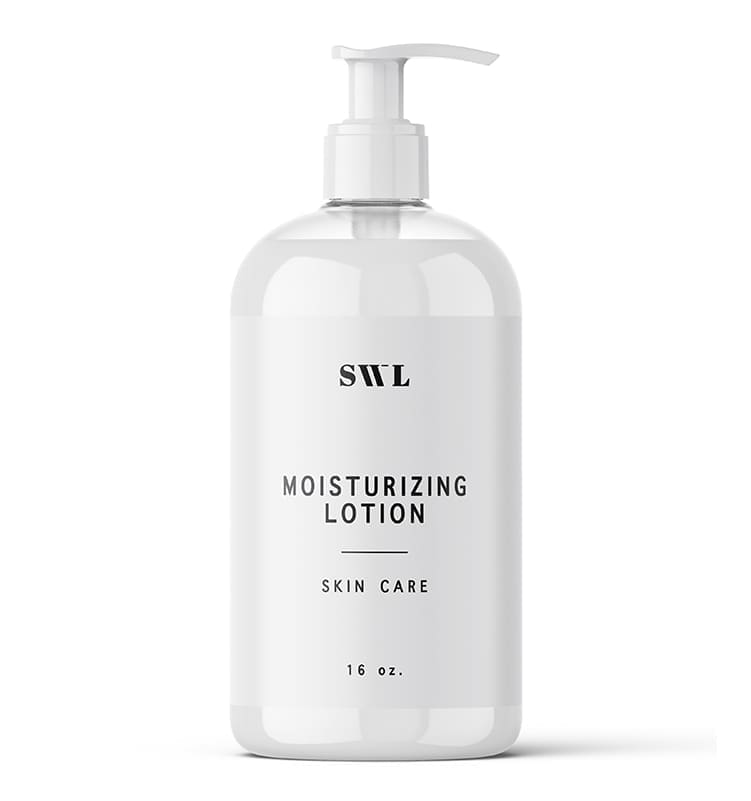 Moisturizing Lotion in a 16 oz white label pump bottle with a sample SWL label
