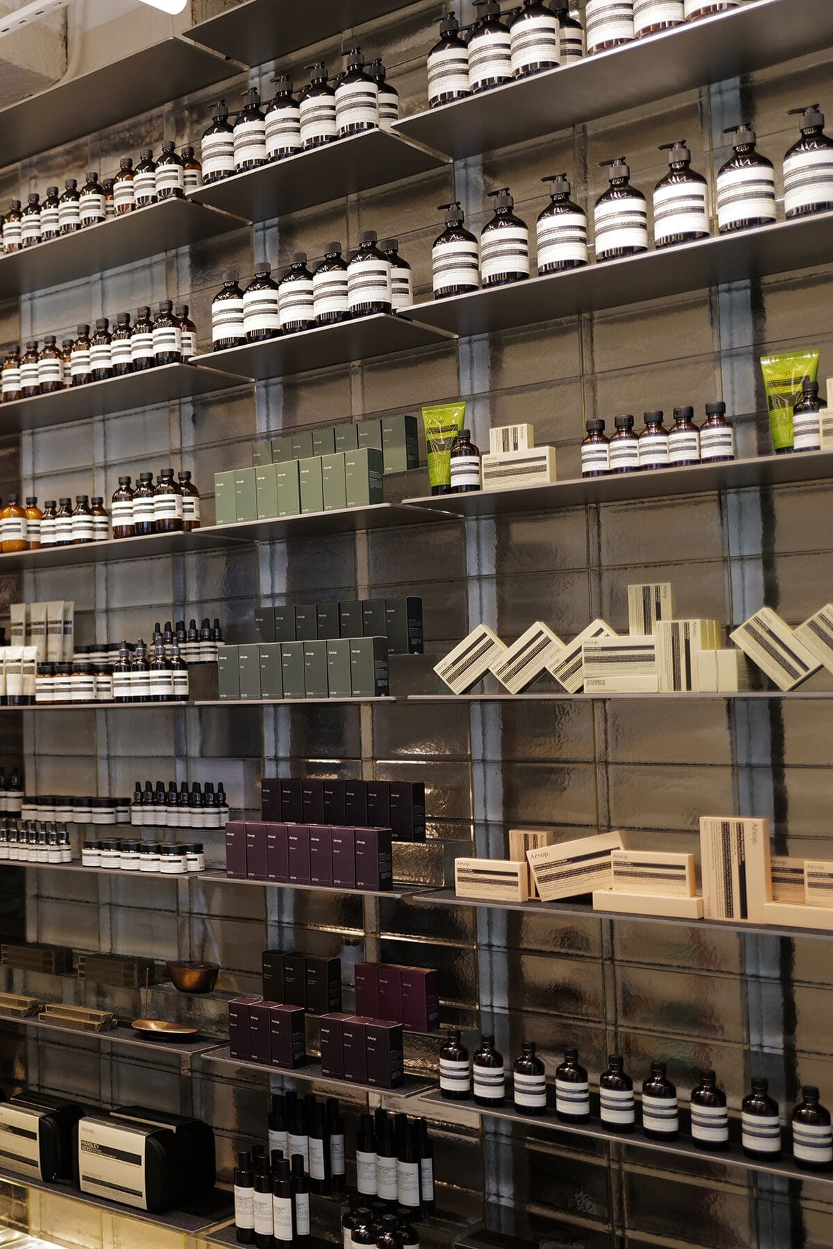 A retail wall stocked with beauty products